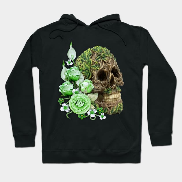 Unique Cool Tree Spirit Skull With Green Flowers Hoodie by Atteestude